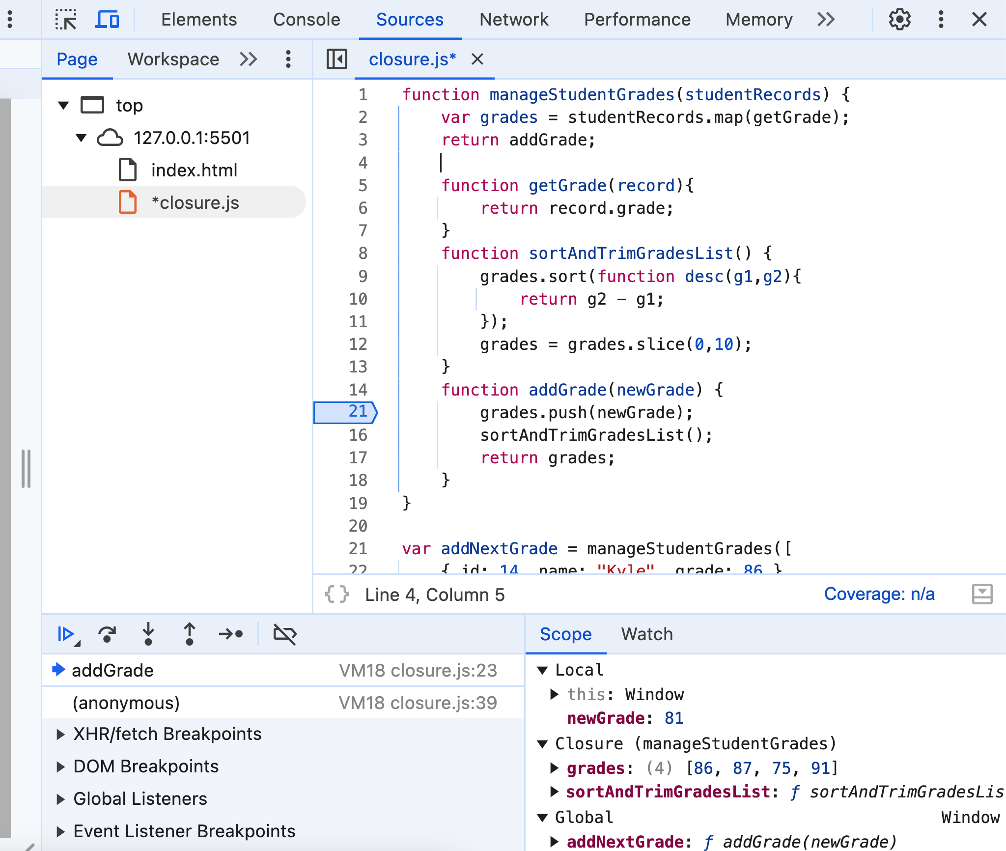 debug closure