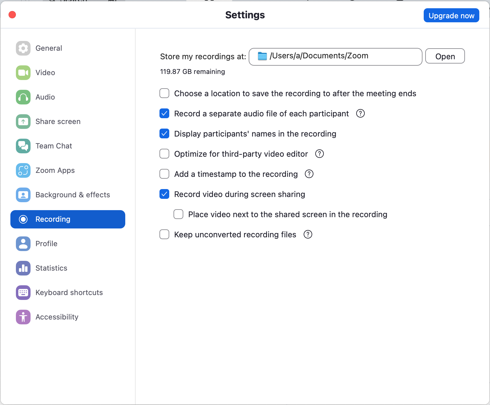 record sperate audio setting